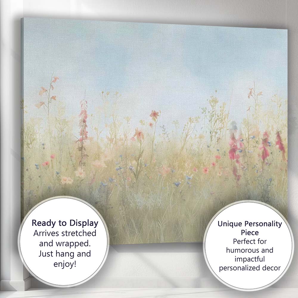 Soft Pastel Wildflower Meadow Summer Field Landscape Canvas Wall Art Print Decor Picture Ready to Hang