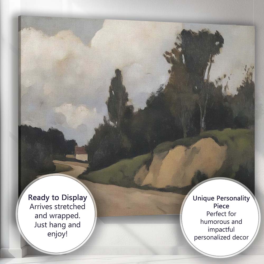 Impressionist Country Lane Woodland Landscape Moody Summer Sky Canvas Wall Art Print Decor Picture Ready to Hang