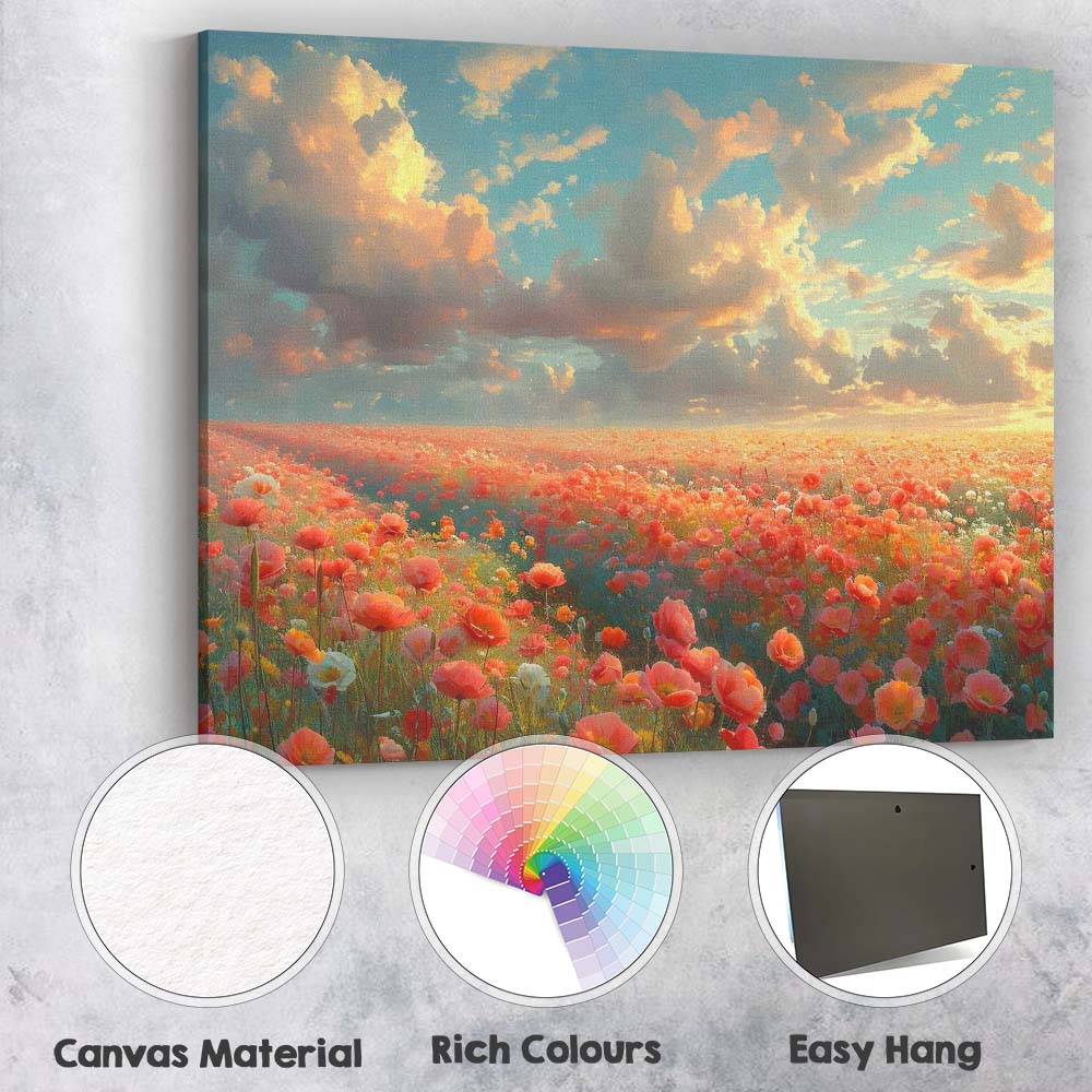 Vibrant Wildflower Meadow Sunset Sky Landscape Canvas Wall Art Print Decor Picture Ready to Hang