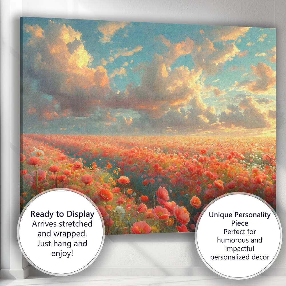 Vibrant Wildflower Meadow Sunset Sky Landscape Canvas Wall Art Print Decor Picture Ready to Hang