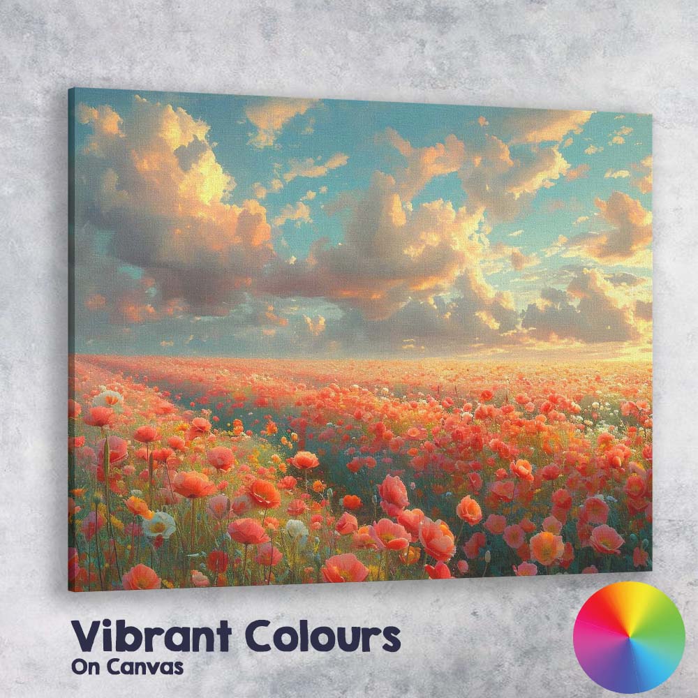 Vibrant Wildflower Meadow Sunset Sky Landscape Canvas Wall Art Print Decor Picture Ready to Hang