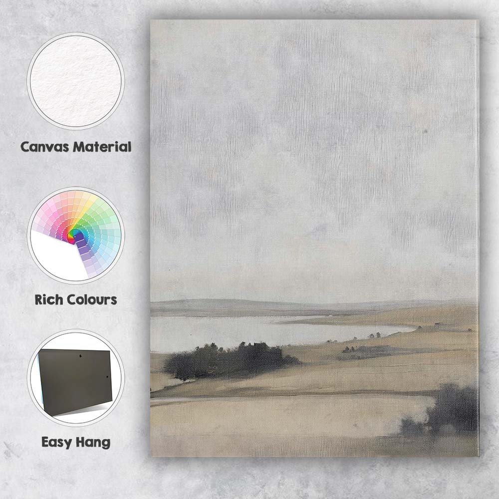 Minimalist Serene Lake Rolling Hills Neutral Landscape Canvas Wall Art Print Decor Picture Ready to Hang
