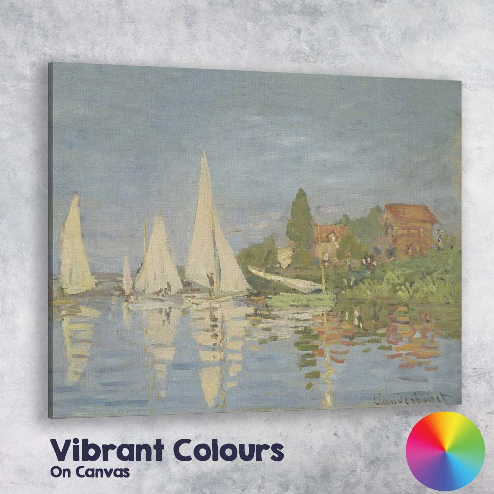 Claude Monet Style Sailboats Riverside Village Impressionist Canvas Wall Art Print Decor Picture Ready to Hang