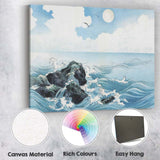 Japanese Inspired Ocean Waves Full Moon Seascape Illustration Canvas Wall Art Print Decor Picture Ready to Hang