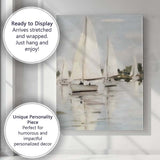 Soft Neutral Sailing Boats Coastal Marina Oil Painting Canvas Wall Art Print Decor Picture Ready to Hang