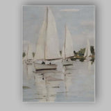 Soft Neutral Sailing Boats Coastal Marina Oil Painting Canvas Wall Art Print Decor Picture Ready to Hang