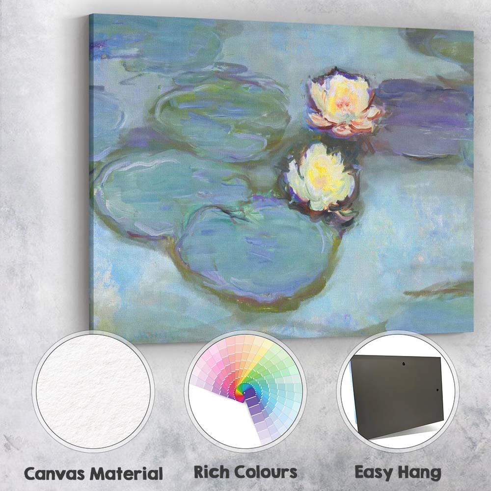 Impressionist Water Lily Pond Floral Botanical Painting Canvas Wall Art Print Decor Picture Ready to Hang