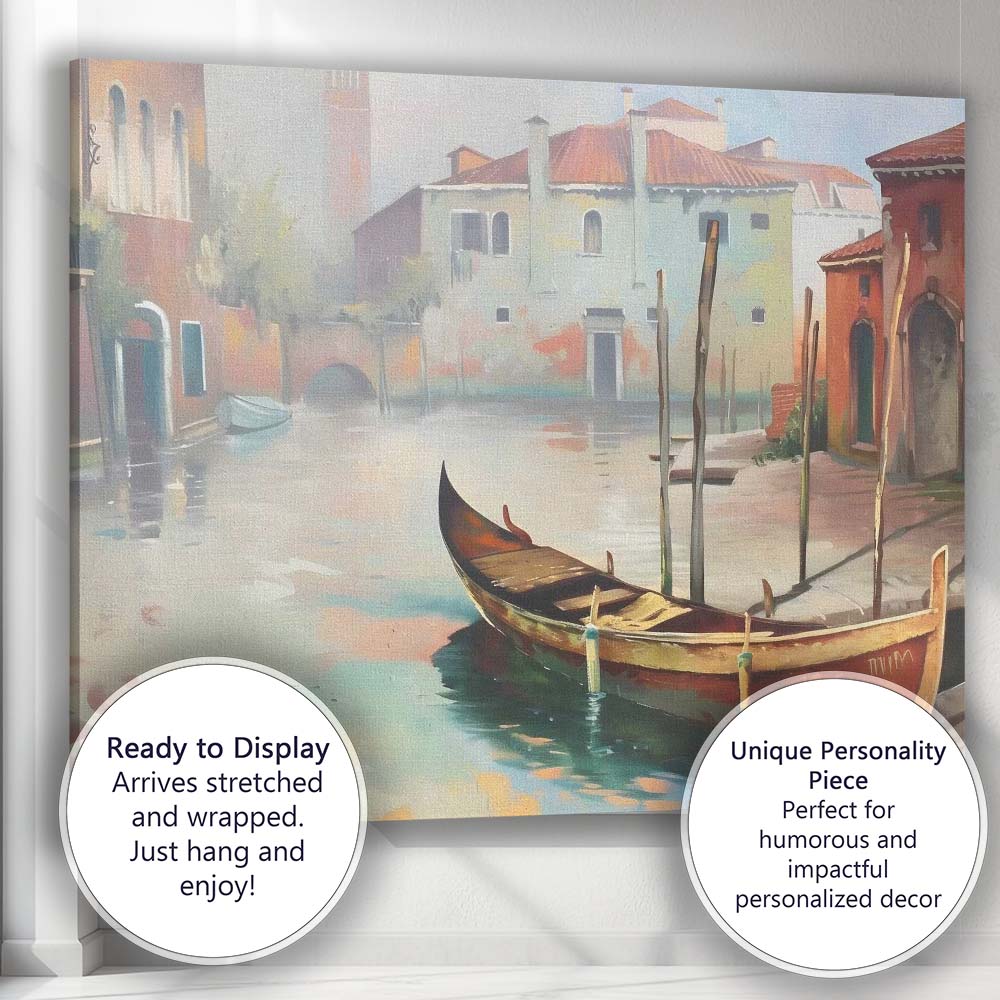 Venetian Gondola Canal Sunlit Cityscape Impressionist Canvas Wall Art Print Decor Picture Ready to Hang