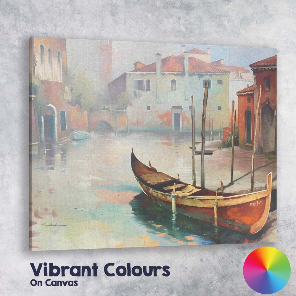 Venetian Gondola Canal Sunlit Cityscape Impressionist Canvas Wall Art Print Decor Picture Ready to Hang