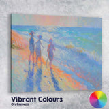 Colourful Family Walking Along Sunny Beach Impressionist Canvas Wall Art Print Decor Picture Ready to Hang