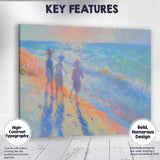 Colourful Family Walking Along Sunny Beach Impressionist Canvas Wall Art Print Decor Picture Ready to Hang