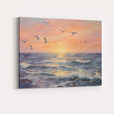 Pastel Ocean Sunset Seascape Flying Seagulls Canvas Wall Art Print Decor Picture Ready to Hang