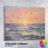 Pastel Ocean Sunset Seascape Flying Seagulls Canvas Wall Art Print Decor Picture Ready to Hang