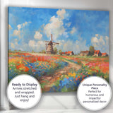 Colourful Dutch Windmill Wildflower Meadow Landscape Canvas Wall Art Print Decor Picture Ready to Hang