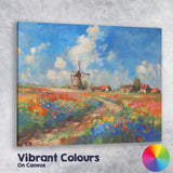 Colourful Dutch Windmill Wildflower Meadow Landscape Canvas Wall Art Print Decor Picture Ready to Hang
