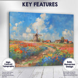 Colourful Dutch Windmill Wildflower Meadow Landscape Canvas Wall Art Print Decor Picture Ready to Hang