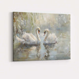 Elegant White Swan Pair Romantic Lake Painting Canvas Wall Art Print Decor Picture Ready to Hang