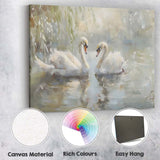 Elegant White Swan Pair Romantic Lake Painting Canvas Wall Art Print Decor Picture Ready to Hang