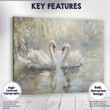 Elegant White Swan Pair Romantic Lake Painting Canvas Wall Art Print Decor Picture Ready to Hang