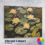 White Water Lily Pond Botanical Oil Painting Canvas Wall Art Print Decor Picture Ready to Hang