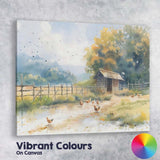Sunlit Rustic Farmyard Chicken Coop Watercolour Landscape Canvas Wall Art Print Decor Picture Ready to Hang