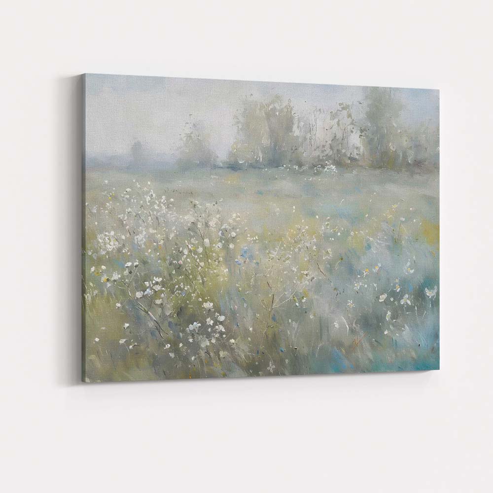 Dreamy Misty Wildflower Meadow Impressionist Landscape Canvas Wall Art Print Decor Picture Ready to Hang