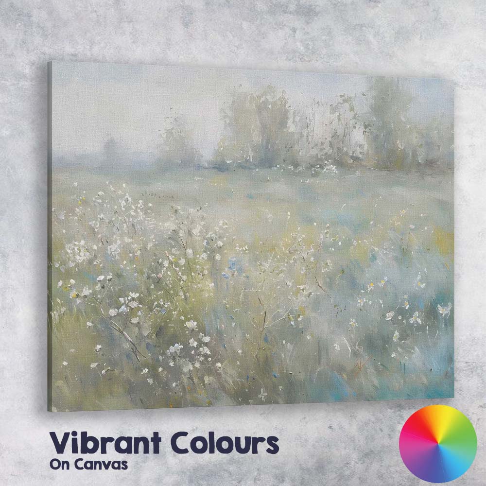Dreamy Misty Wildflower Meadow Impressionist Landscape Canvas Wall Art Print Decor Picture Ready to Hang