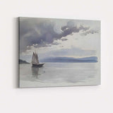 Minimalist Grey Sailing Boat Calm Sea Watercolour Canvas Wall Art Print Decor Picture Ready to Hang
