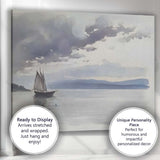 Minimalist Grey Sailing Boat Calm Sea Watercolour Canvas Wall Art Print Decor Picture Ready to Hang