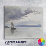 Minimalist Grey Sailing Boat Calm Sea Watercolour Canvas Wall Art Print Decor Picture Ready to Hang