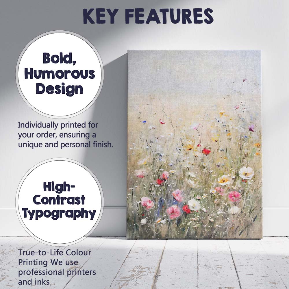 Pastel Wildflower Meadow Soft Floral Impressionist Canvas Wall Art Print Decor Picture Ready to Hang
