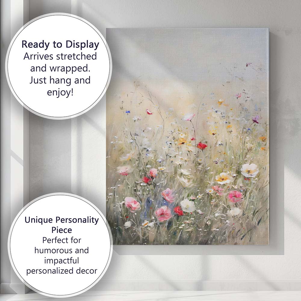 Pastel Wildflower Meadow Soft Floral Impressionist Canvas Wall Art Print Decor Picture Ready to Hang