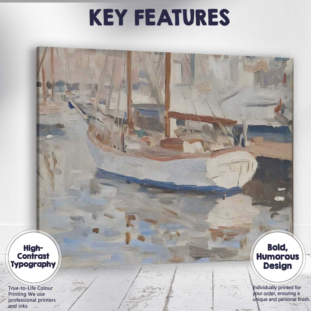Coastal Harbour Fishing Boat Impressionist Marina Canvas Wall Art Print Decor Picture Ready to Hang