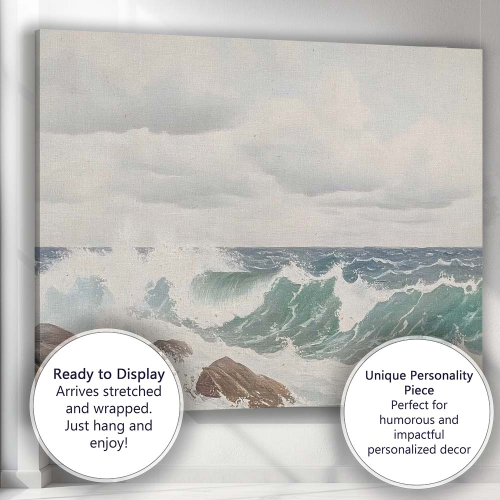 Crashing Coastal Waves Rocky Shore Seascape Canvas Wall Art Print Decor Picture Ready to Hang