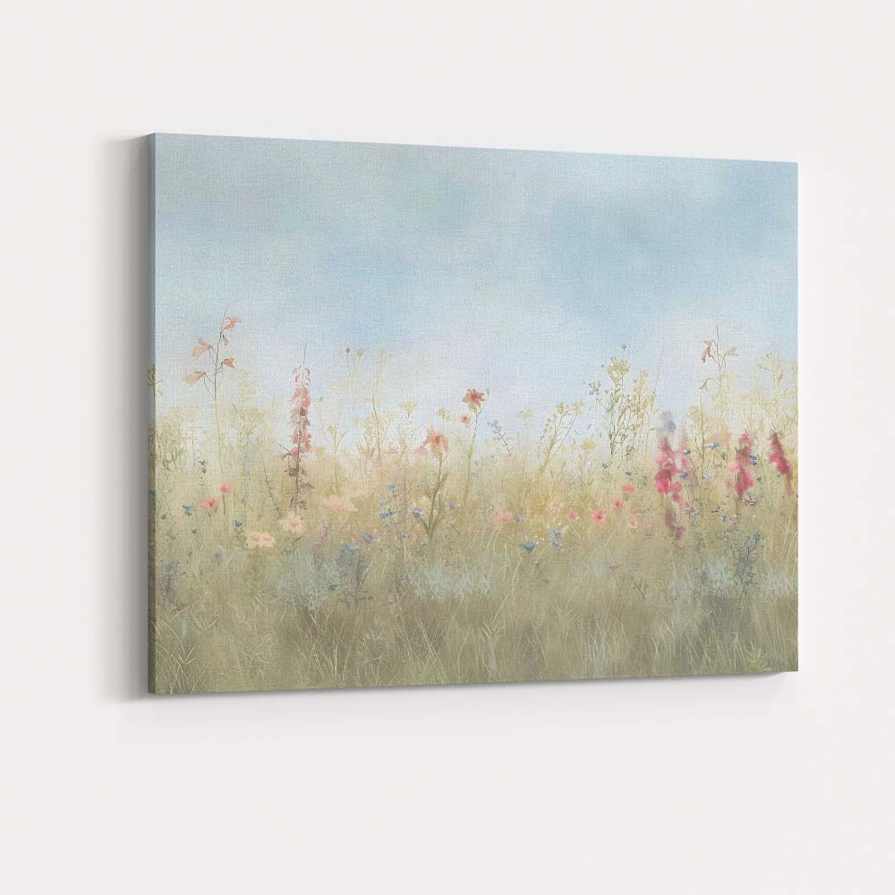 Delicate Summer Wildflower Meadow Pastel Botanical Landscape Canvas Wall Art Print Decor Picture Ready to Hang