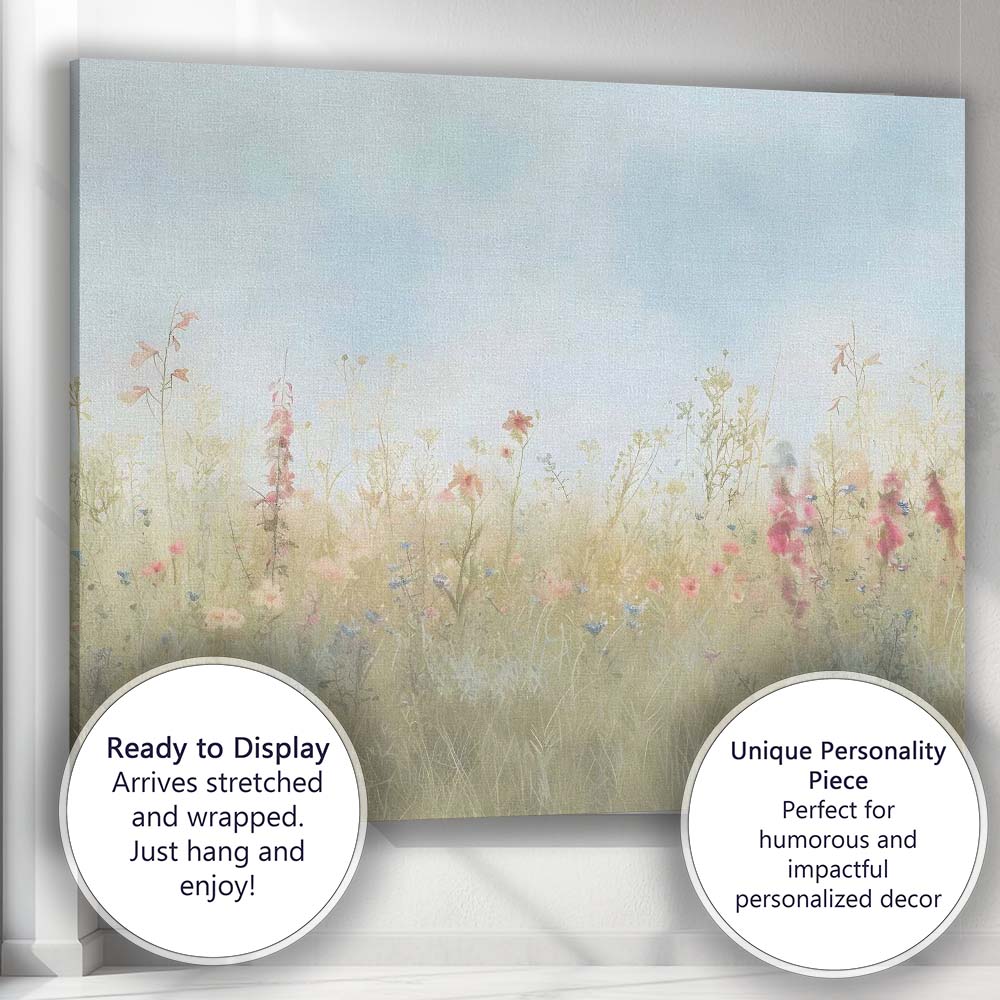 Delicate Summer Wildflower Meadow Pastel Botanical Landscape Canvas Wall Art Print Decor Picture Ready to Hang