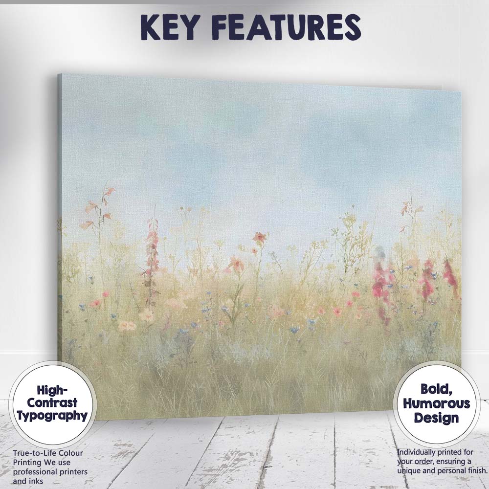 Delicate Summer Wildflower Meadow Pastel Botanical Landscape Canvas Wall Art Print Decor Picture Ready to Hang