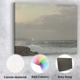 Stormy Coastal Waves Distant Sailboat Seascape Canvas Wall Art Print Decor Picture Ready to Hang