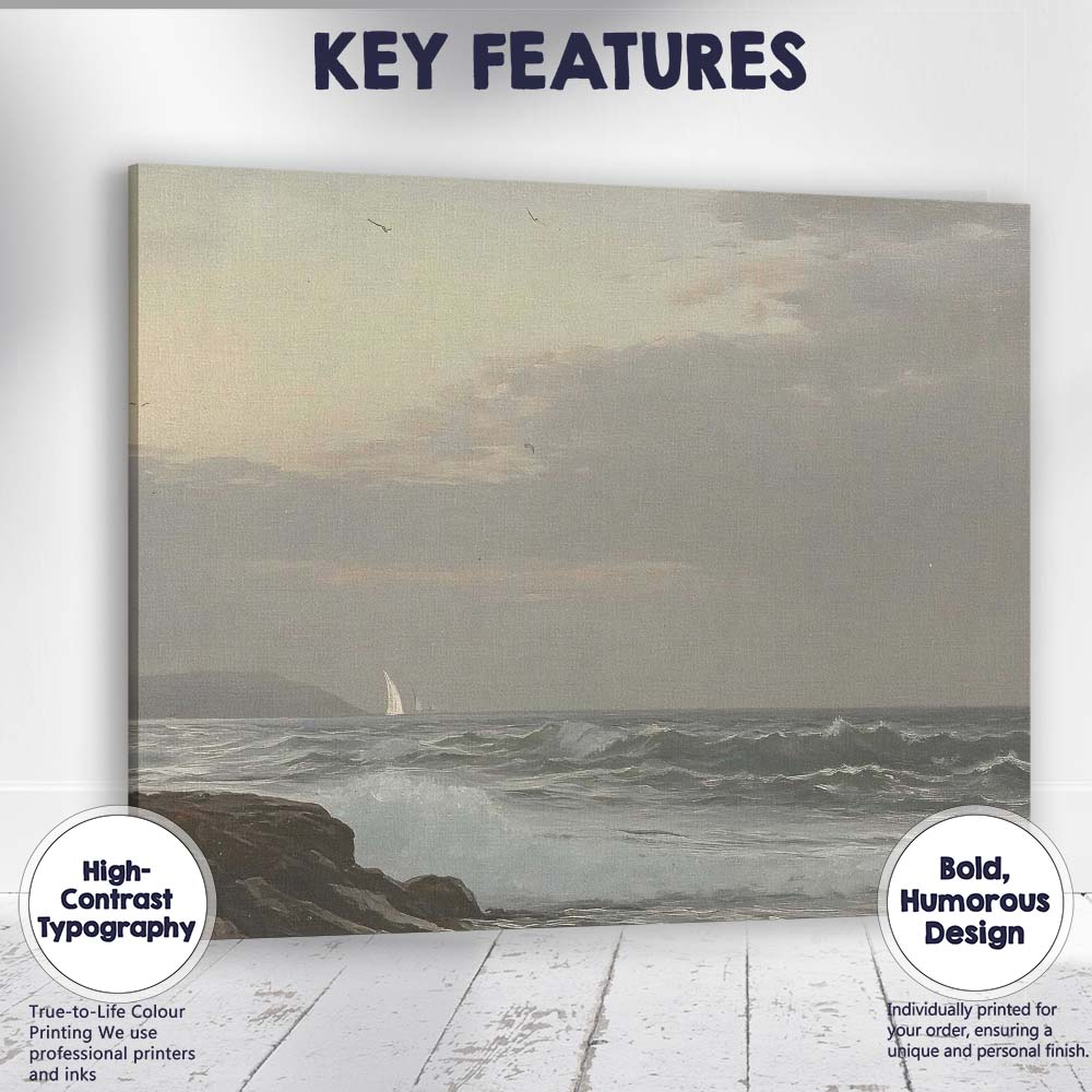 Stormy Coastal Waves Distant Sailboat Seascape Canvas Wall Art Print Decor Picture Ready to Hang
