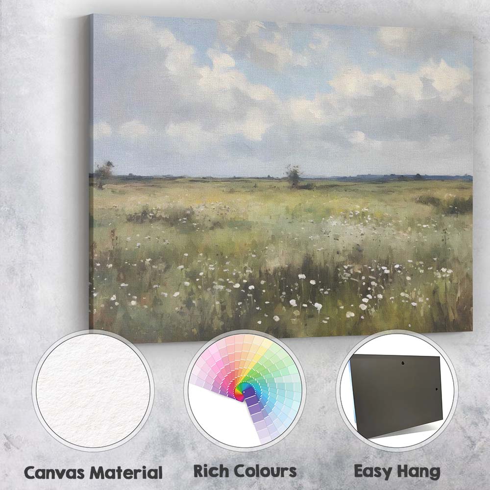 Wildflower Meadow Open Countryside Landscape Impressionist Canvas Wall Art Print Decor Picture Ready to Hang