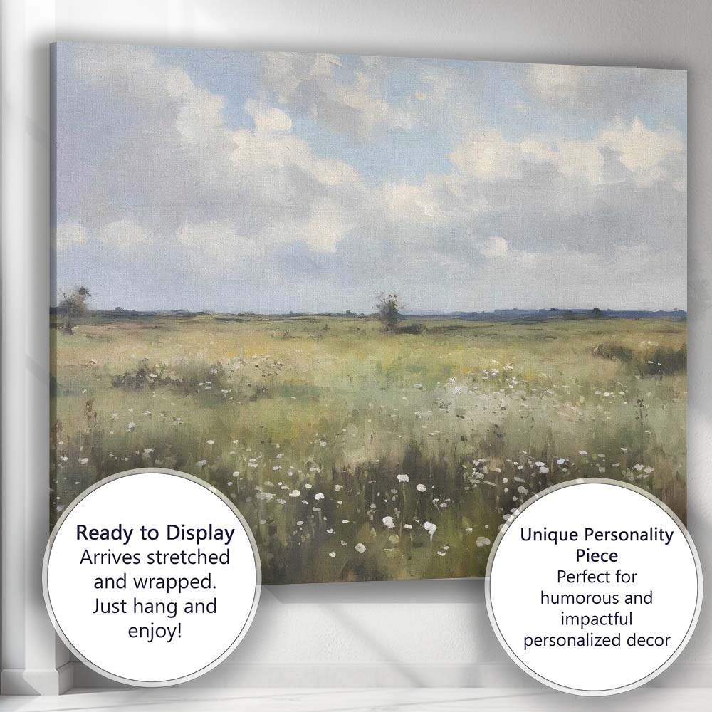 Wildflower Meadow Open Countryside Landscape Impressionist Canvas Wall Art Print Decor Picture Ready to Hang