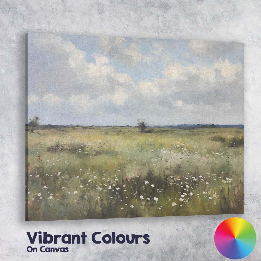 Wildflower Meadow Open Countryside Landscape Impressionist Canvas Wall Art Print Decor Picture Ready to Hang