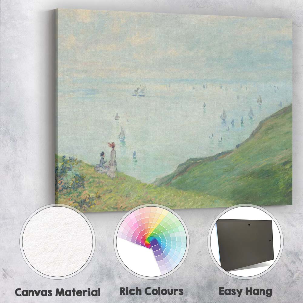 Monet Coastal Clifftop Sailboats Seascape Impressionist Canvas Wall Art Print Decor Picture Ready to Hang