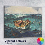 Dramatic Stormy Sea Sharks Fishing Boat Oil Painting Canvas Wall Art Print Decor Picture Ready to Hang