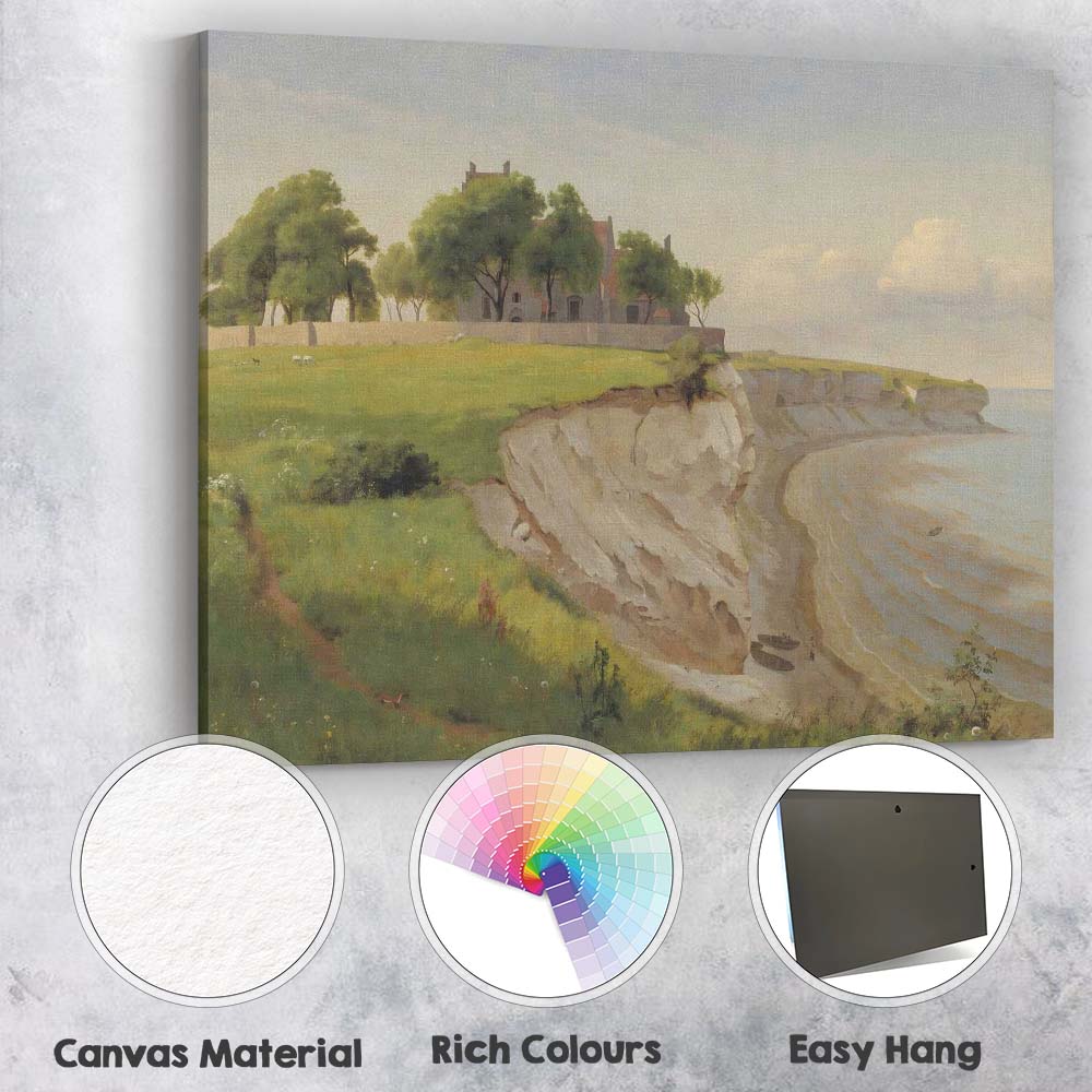 Peaceful Clifftop House Coastal Landscape Oil Painting Canvas Wall Art Print Decor Picture Ready to Hang