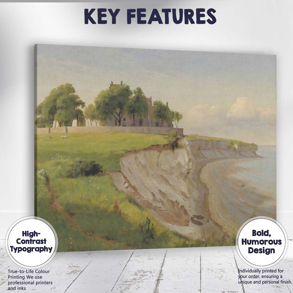 Peaceful Clifftop House Coastal Landscape Oil Painting Canvas Wall Art Print Decor Picture Ready to Hang