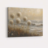 Soft Neutral Coastal Dandelion Seed Heads Textured Seascape Canvas Wall Art Print Decor Picture Ready to Hang