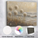 Soft Neutral Coastal Dandelion Seed Heads Textured Seascape Canvas Wall Art Print Decor Picture Ready to Hang