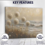Soft Neutral Coastal Dandelion Seed Heads Textured Seascape Canvas Wall Art Print Decor Picture Ready to Hang