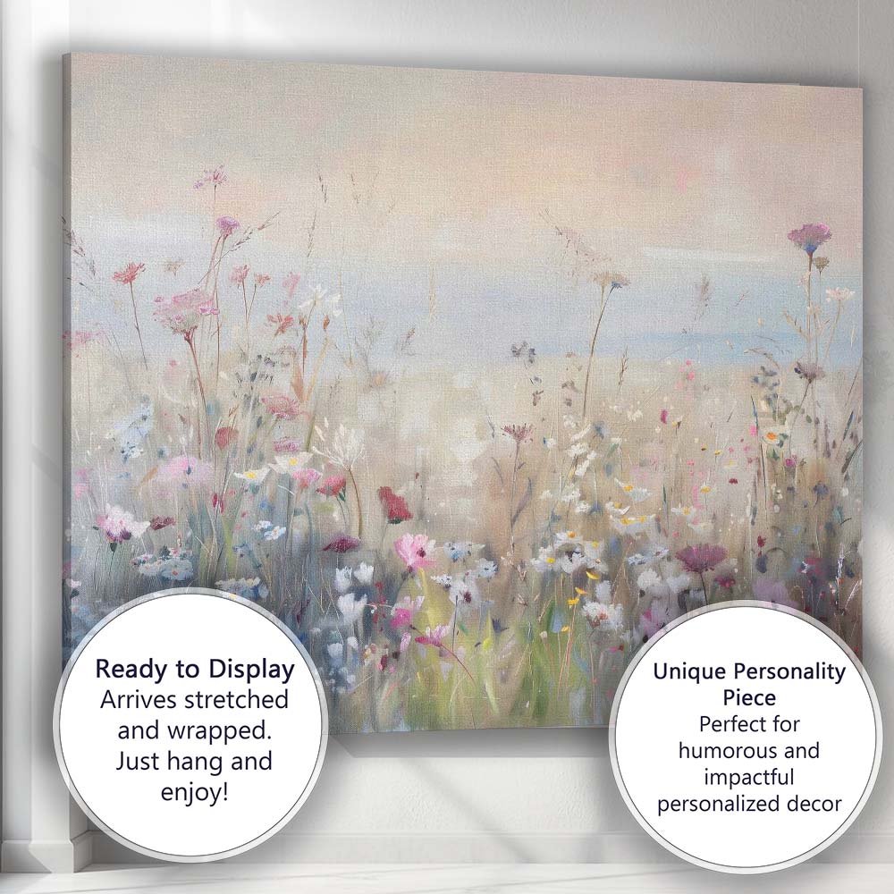 Soft Wildflower Meadow Coastal Horizon Pastel Botanical Canvas Wall Art Print Decor Picture Ready to Hang